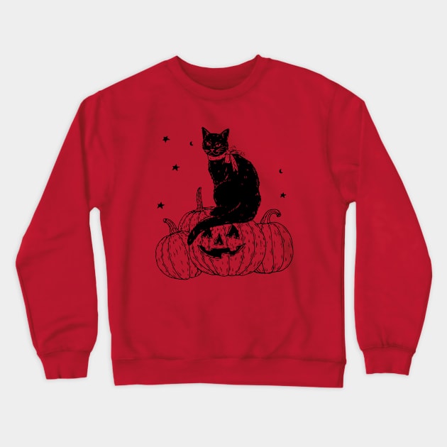 Pumpkin Cat Black Crewneck Sweatshirt by machmigo